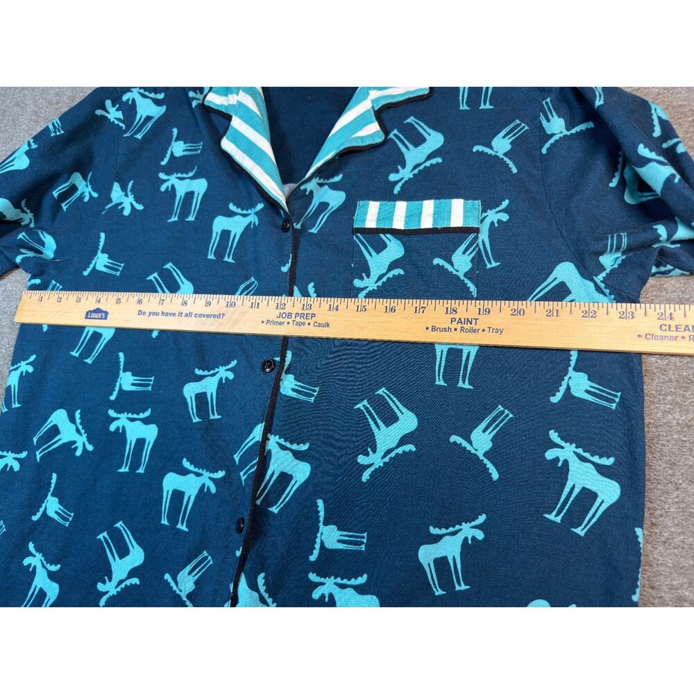 Lazy One Unisex Funky Moose PJ Set Large Navy Teal 100% Cotton Pajamas Cabincore - Picture 4 of 8